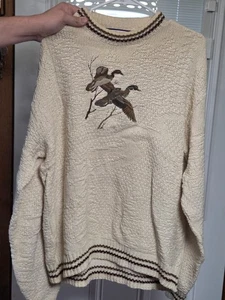 Shenandoah cremefarbener Strickpullover braun Enten bestickt Pullover Gr. Large 90er - Bild 1 von 4