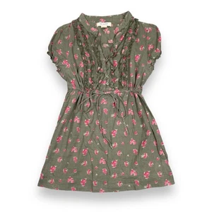y2k Arizona Floral Babydoll Top w/ Tie Waist Green Pink Ruffle Sz L Fairy Grunge - Picture 1 of 18