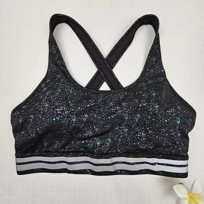 Sujetador deportivo Zyia Active para mujer XXL irridiscente metálico reflectante estampado de salpicaduras Foto 1 de 4