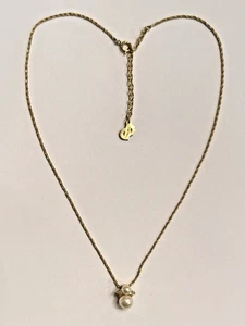 CHRISTIAN DIOR Gold Plate Faux Pearl & Crystal Pendent Necklace Signed Stunning! - Picture 1 of 7