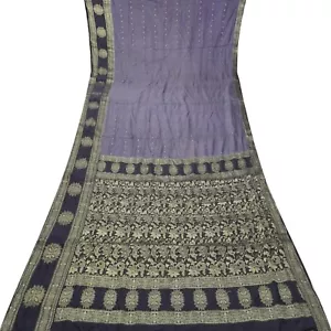 Saris vintage gris pizarra 100 % seda pura Zari tejido 5YD decoración tela artesanal - Imagen 1 de 6