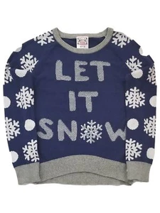 Girls Blue Let It Snow Snowflake Sequins X-Mas Christmas Holiday Sweater - Picture 1 of 1