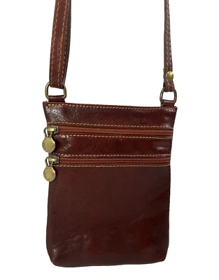 Vera Pelle Leather Italy leather crossbody brown triple zipper QUALITY - Image 1 of 4
