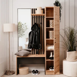 Flur Wand Garderobe Holz Garderobenpaneel Spiegel 2 Haken Sitzbank Homestyle4u - Bild 1 von 13