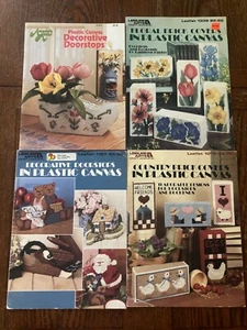 Lot of 4 Plastic Canvas Leaflets Doorstops Brick Covers Leisure Arts Annies - Picture 1 of 2