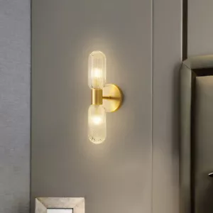 Indoor Wall Light Bedroom Glass Wall Lamp Hallway Wall Lighting Gold Wall Sconce - Picture 1 of 11