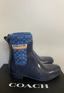 New - Women’s Coach Rivington Ombre Blue Rubber Short Rain Boots Size 7 B - Picture 1 of 12