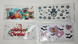 UV DTF Cup Wrap Lot Of 49 Sheets Transfers, Halloween, Football, Flowers, Cows