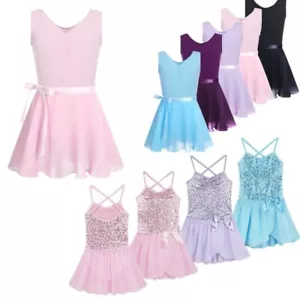 Girls Kids Cotton Ballet Tutu Dress Leotard Wrap Skirt Outfit Gymnastics Costume - Picture 1 of 47