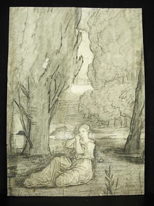 Dessin collage curiosité ecole symboliste c1900 28 cm allégorie de l'amour - Imagen 1 de 8