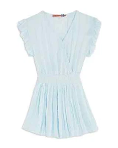 Vintage Havana Flowy Wrap Dress Girls L/14 Blue Dot Smocked Waist V-Neck Ruffle - Picture 1 of 18