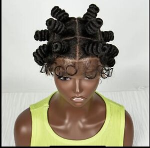 Braided wig. Handmade Bantu traditional wig with baby hair made on full lace wig