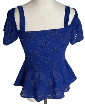 Blusa Camisa Parker Talla Pequeña Azul Top Hombro Frío Bordada Encaje NUEVA Foto 1 de 4