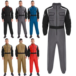 Men's Race Car Driver Contrast Color Front Zipper Long Sleeve Jumpsuit Costume - Picture 1 of 69