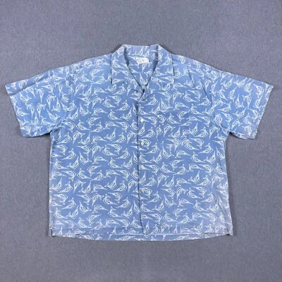 VTG J Crew Shirt Mens XL Blue Camp Loop Collar Oarsman Fisherman Marlin Allover - Image 1 of 4