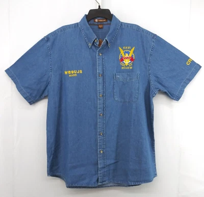 Рубашка мужская Harriton размер XL синяя на пуговицах SS American Victory музей доставка - Изображение 1 из 4