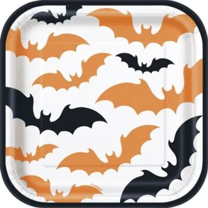 Happy Haunting 8 Ct 7" Square Dessert Cake Plates Halloween Bats - Picture 1 of 1