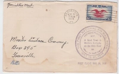 TurtlesTradingPost- Henderson, KY  1938- National Airmail Week First Flight - Image 1 of 2