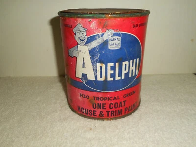 Vintage ADELPHI Paint Can 1 Qt Tropical Green H30 Advertising 1950s Dry NOT GOOD - Image 1 of 4