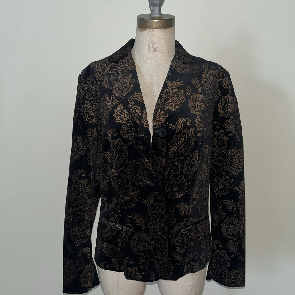 Chaqueta Blazer Ralph Lauren 10 Negro Dorado Bronce Terciopelo Cachemira Formal Divertido Sexy Foto 1 de 4