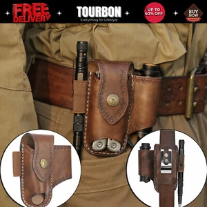 TOURBON Leather Knife Sheath EDC Pliers Belt Pouch Pocket Knives Pen Holster - Picture 1 of 24