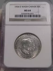 Medio dólar conmemorativo de plata Washington/Carver 1954-s BU PCGS como nuevo 64. #35 - Imagen 1 de 9