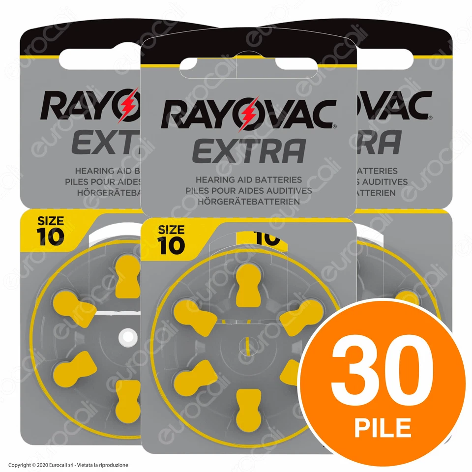 30 Batterie PILE RAYOVAC Extra 10 per Apparecchi Acustici PROTESI udito PR70