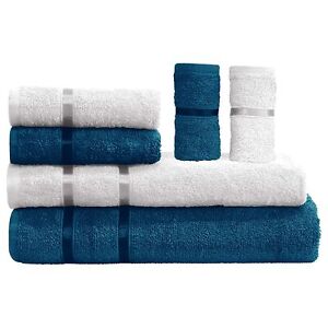 Cotton Towel 6 Piece (Iris Blue and Milky White)