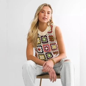 GIMMICKS BUCKLE Granny Square Sweater Vest women's SIZE LARGE - Imagen 1 de 8