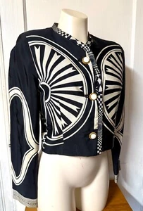 VINTAGE VERSACE Women’s Black & White 3 button jacket Size 10 - Picture 1 of 12