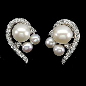 925 Sterling Silver Earrings Round Pearl 6mm Natural Gemstone Jewelry - Picture 1 of 14