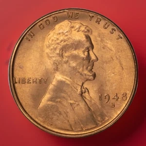 1948-S Red Gem BU  Lincoln Wheat Cent 1 Cent 1c Coin FAST SHIPPING - Picture 1 of 5