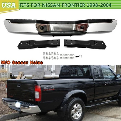 For 1998-2004 Nissan Frontier Complete Rear Step Bumper Assembly Chrome Steel Foto 1 de 4