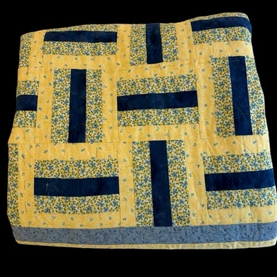 Manta de cama COLCHADA atada hecha a mano cerca de riel 78x97" SIN TERMINAR ¡Tan bonita! Foto 1 de 4