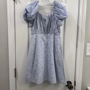 NWT Copper Key Light Blue Puff Sleeve Square Neck Floral Dress Girl Size M(8/10) - Picture 1 of 11