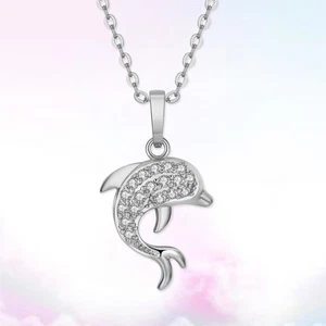 Dolphin Zircon Necklace Miss Micro-inlay Lovely Irregular Shape Decor - Picture 1 of 12