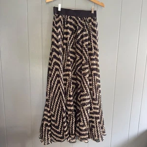 Milly New York black tan silk chiffon maxi skirt size 2 made in USA lined - Picture 1 of 10