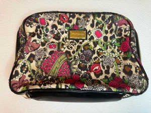 Betsey Johnson Kosmetiktasche Leopard Rose Schmuckmuster 8 x 12 Kosmetikkoffer - Gebrauchsspuren - Bild 1 von 7