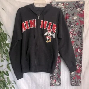 DISNEY WORLD black Sz S Minnie Mouse zip up hoodie by Hanes & LULAROE leggings - Picture 1 of 14