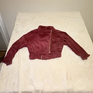 Free People Jacket Womens S Red Dolman Sleeve Moto Zip Wide Wale Corduroy Slouch - Picture 1 of 9