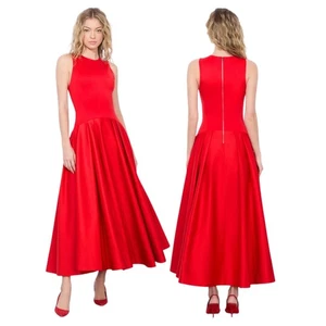 Vestido Alice and Olivia Adley Cintura Caída Midi Fiesta Cóctel Declaración Rojo Talla 6 - Imagen 1 de 10