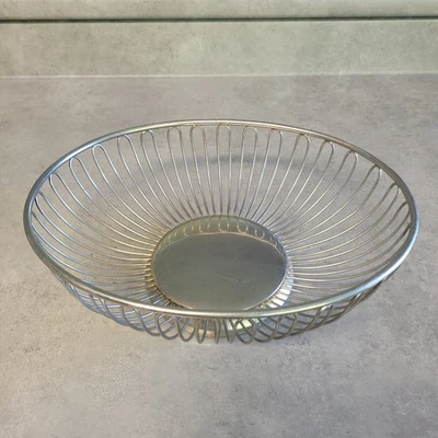 "Cesta de pan/fruta ovalada de alambre de plata Regal de colección de los años 60 ~ 10,5""" Foto 1 de 4