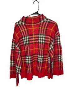 Mud Pie Jenson rot karierter Pullover Mock Pullover Oversize Wollmischung Größe Small - Bild 1 von 4