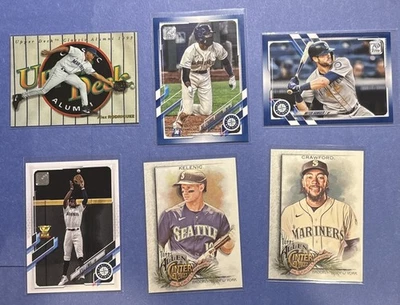 Lote 6 tarjetas de béisbol Seattle Mariners Alex Rodriguez Haniger Crawford ¡sin engaños! Foto 1 de 2