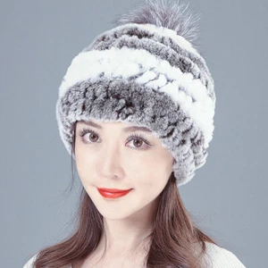 Winter Womens Real Rex Rabbit Fur Knitted beret Hat Warm Fashion Western Stylish - Picture 1 of 46