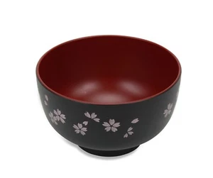 Tazón de arroz/sopa de laca, 11 cm, diseño floral Sakura negro con interior rojo - Imagen 1 de 2