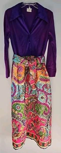 Loungees Paisley Robe House Coat w/ Tie Size 14 Vintage 3/4 Zipper Quilted Skirt - Picture 1 of 5