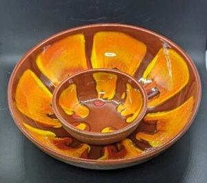 California Pottery Chip Dip Bowls Sequoia Ware Drip Glaze Lava Red 613A and 613B - Picture 1 of 8