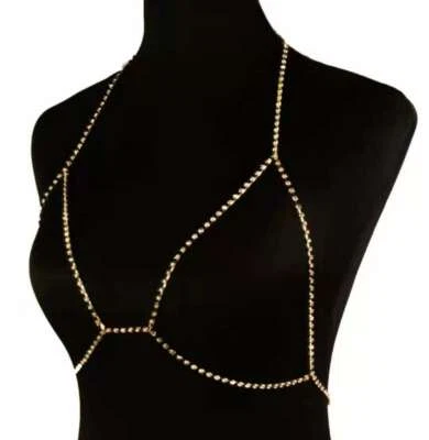 Fashion Women Body Crystal Chain Necklace Harness Crossover Sexy Chest Bra 0749 - Image 1 of 4