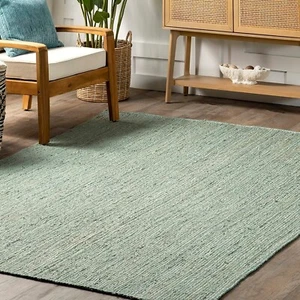 Rug Carpet Braided Jute Handmade Area Rug Rustick Look Modern Natural Square Mat - Picture 1 of 9